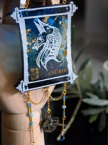 Suspension Papyrus Anubis coloris bleu et or