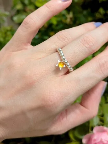 Bague élastique verre fusionné et argent - jaune