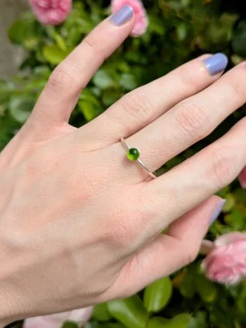 Bague réglable argent et verre fusionné - vert