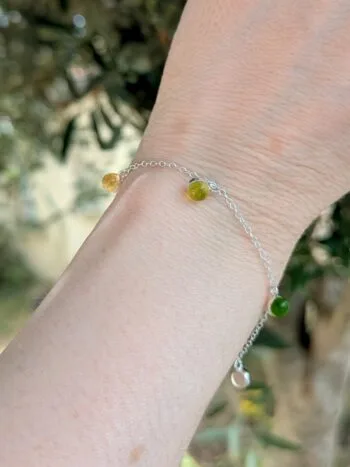 Bracelet cabochon argent et verre fusionné - dégradé de jaune et de vert