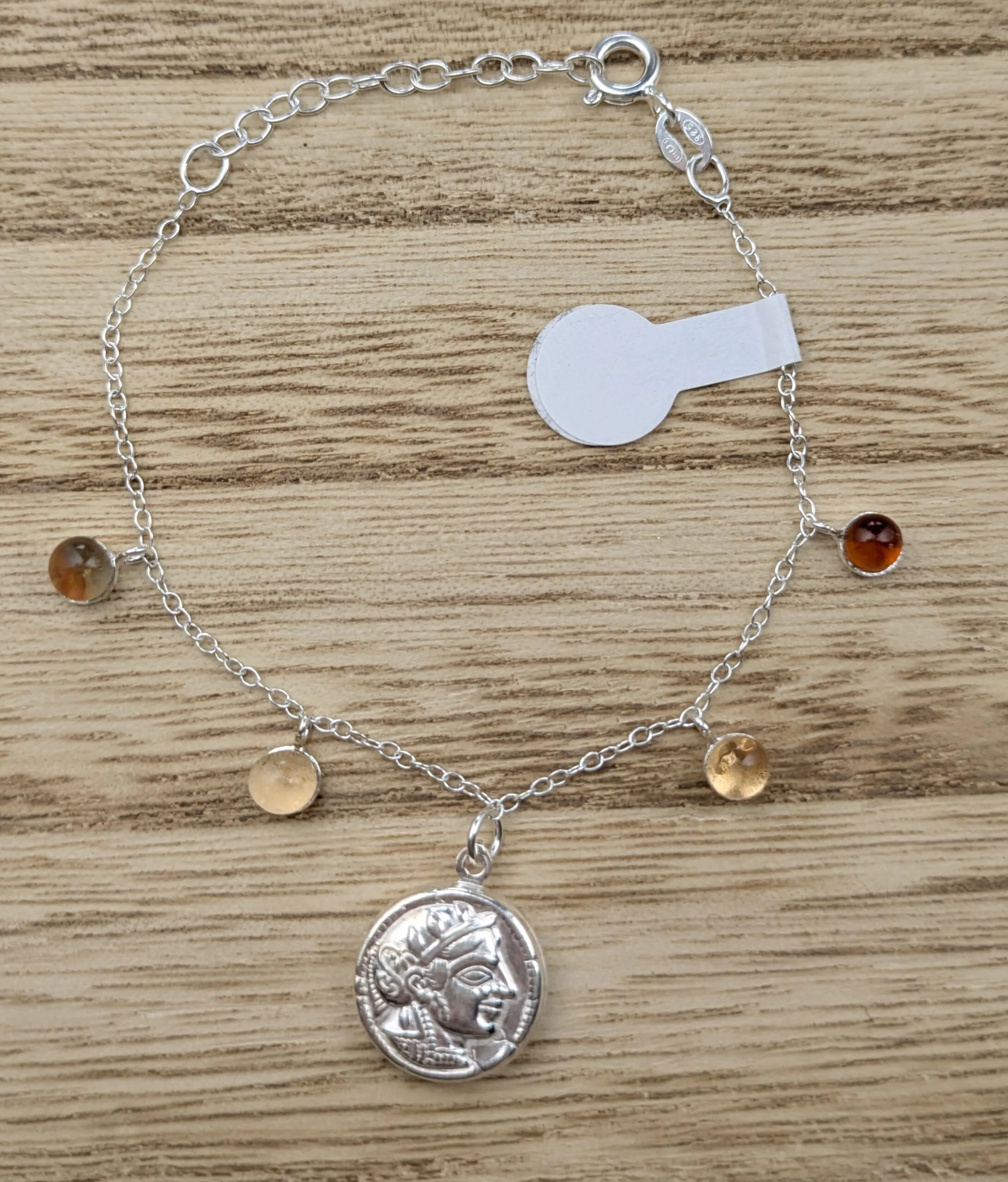 Bracelet pièce de monnaie argent — cabochons verre fusionné, Drachme ou Florin, fait main – Image 2